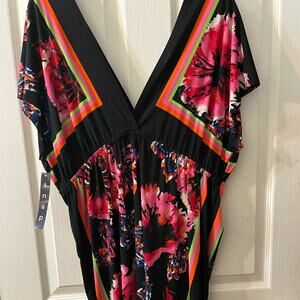 Black/Pink/Green/Dark Floral Kaftan/Coverup 2XL
